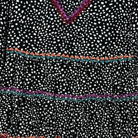 Savanna Jane Top Womens Small Polka Dot Embroidered Bell Sleeve Tiered Blouse - Picture 4 of 6